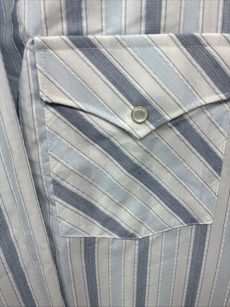 New Men’s White Horse Blue Striped Long Sleeve Pearl Snap 2XL H-45