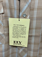 New Men’s ELY Cattleman Tan Plaid Short Sleeve Pearl Snap XL R-62
