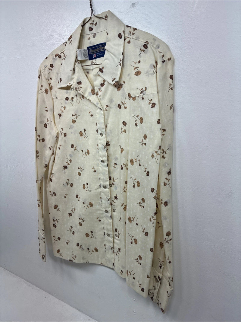 New Womens Panhandle Slim Yellow Floral Long Sleeve Pearl Snap Size 14 KK-9