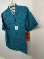 New Women’s Blue Wrangler Short Sleeve Denim Button Up Shirt #76670 M 3C-44
