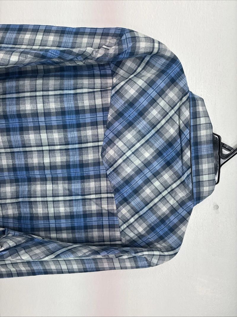 New Women Cumberland Blue Plaid Long Sleeve Pearl Snap 2XL GG-18