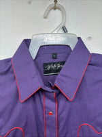 New Women’s White Horse Purple Long Sleeve Pearl Snap Size Large KK-58