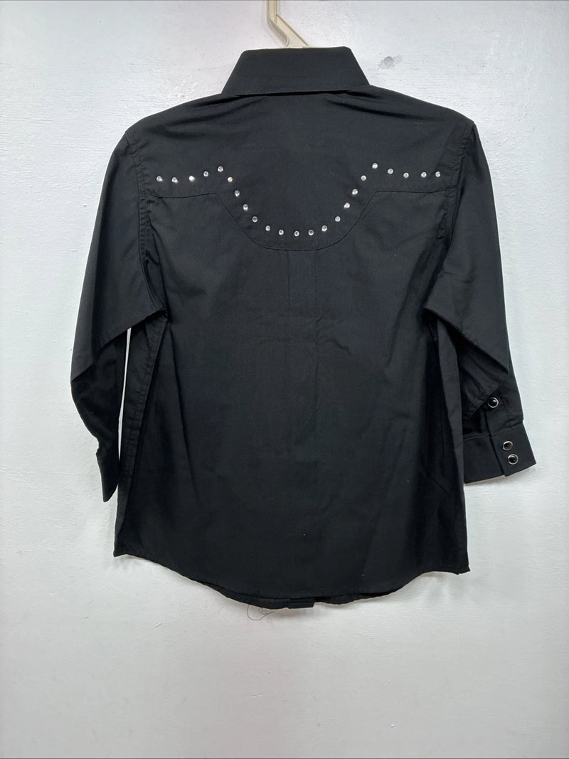 New Kids White Horse Black Gem Long Sleeve Pearl Snap Small MM-48