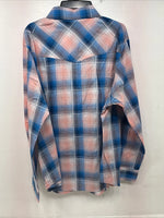 New Women’s Cumberland Pink Blue Plaid Long Sleeve Pearl Snap 2XL GG-80
