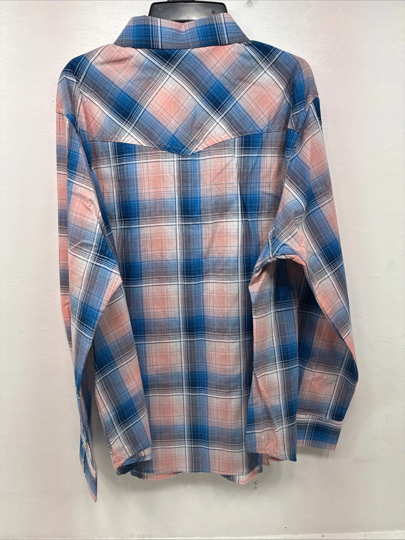 New Women’s Cumberland Pink Blue Plaid Long Sleeve Pearl Snap 2XL GG-80