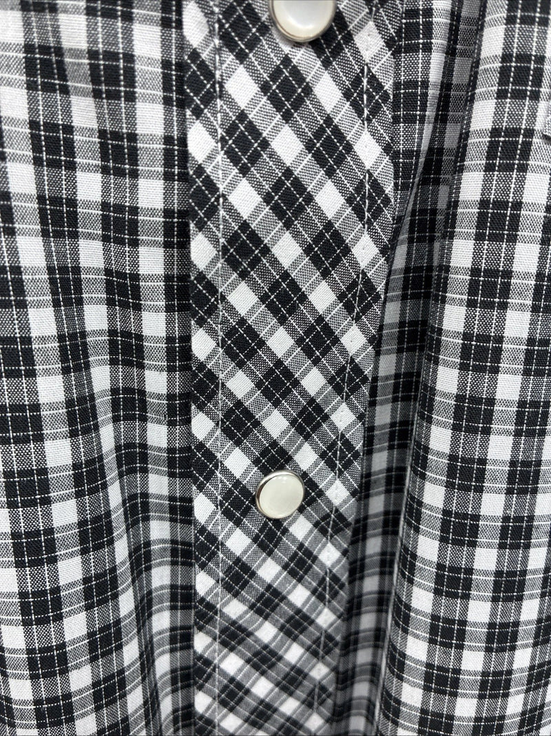 New Men’s White Horse  Black White Plaid Long Sleeve Pearl Snap XL H-80