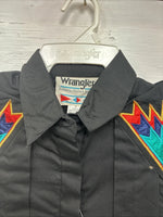 New Men’s Wrangler Black Western Design Long Sleeve Hidden Button Up Small J-62