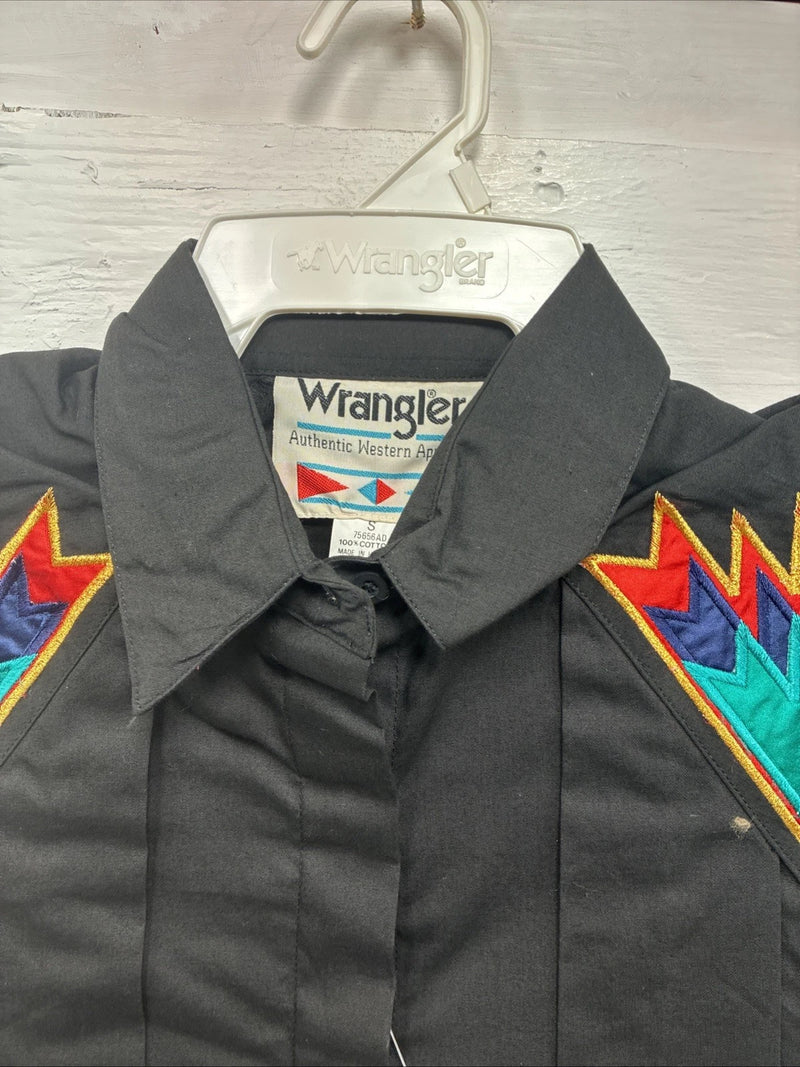 New Men’s Wrangler Black Western Design Long Sleeve Hidden Button Up Small J-62