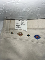 New Women’s White Wrangler Relaxed Fit Denim Jeans Aztec Designs 15/16x36 Q-1