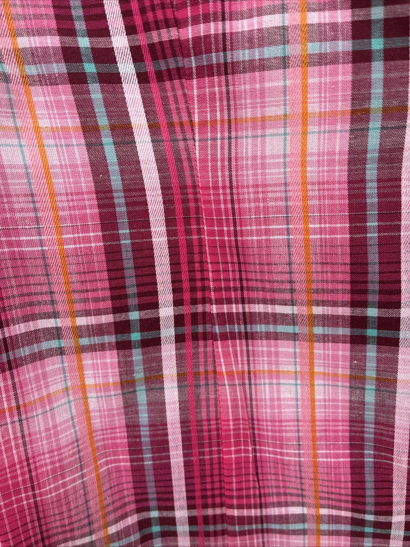 New Women’s Cumberland Pink Plaid Short Sleeve Pearl Snap Large GG-27