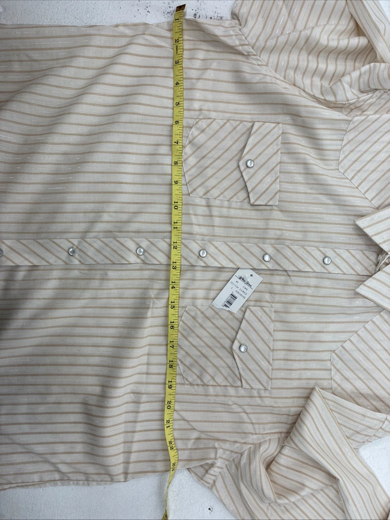 New Women’s White Horse Gold Stripe Long Sleeve Pearl Snap Large II-66