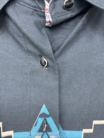 New Women’s Cumberland Black Blue Long Sleeve Button Up Medium TT-25