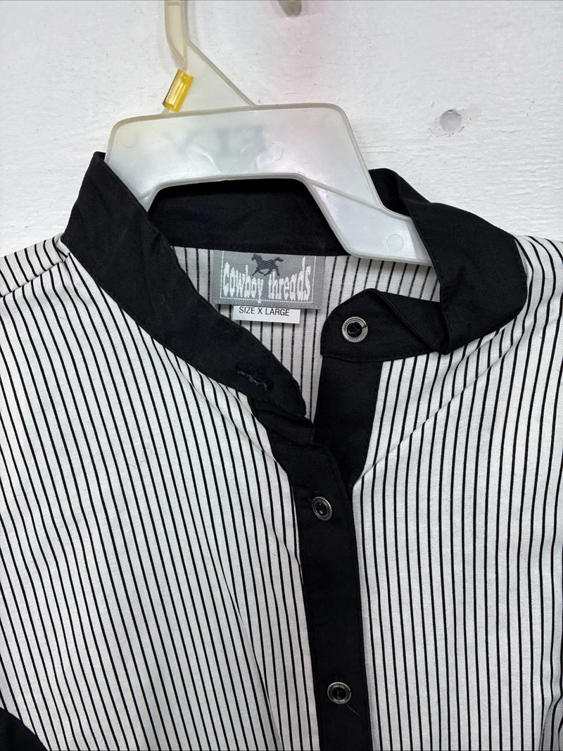 New Woman Cowboy Thread Black White Long Sleeve Button Up XL II-46