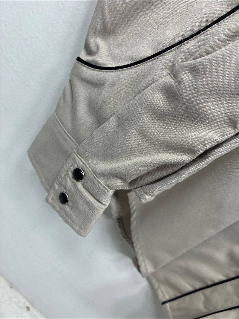 New Women’s White Horse Tan Black Design Long Sleeve Pearl Snap Medium YY-18