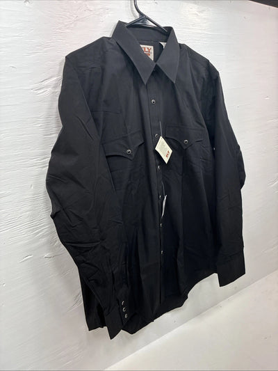 New Men’s ELY Cattleman Simple Black Long Sleeve Pearl Snap 16.5 Large M-54