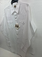 New Men’s ELY cattleman White Long Sleeve Pearl Snap 18.5 X 35 2XL H-36