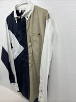 New Men’s Cowboy Threads Blue tan White Long Sleeve Pearl Snap Large V-32