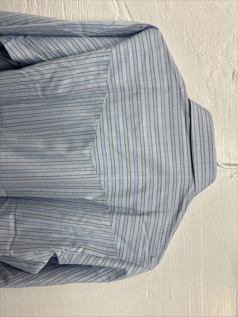 New Men’s ELY Cattleman Blue Stripe Long Sleeve Pearl Snap 15 Medium AA-72
