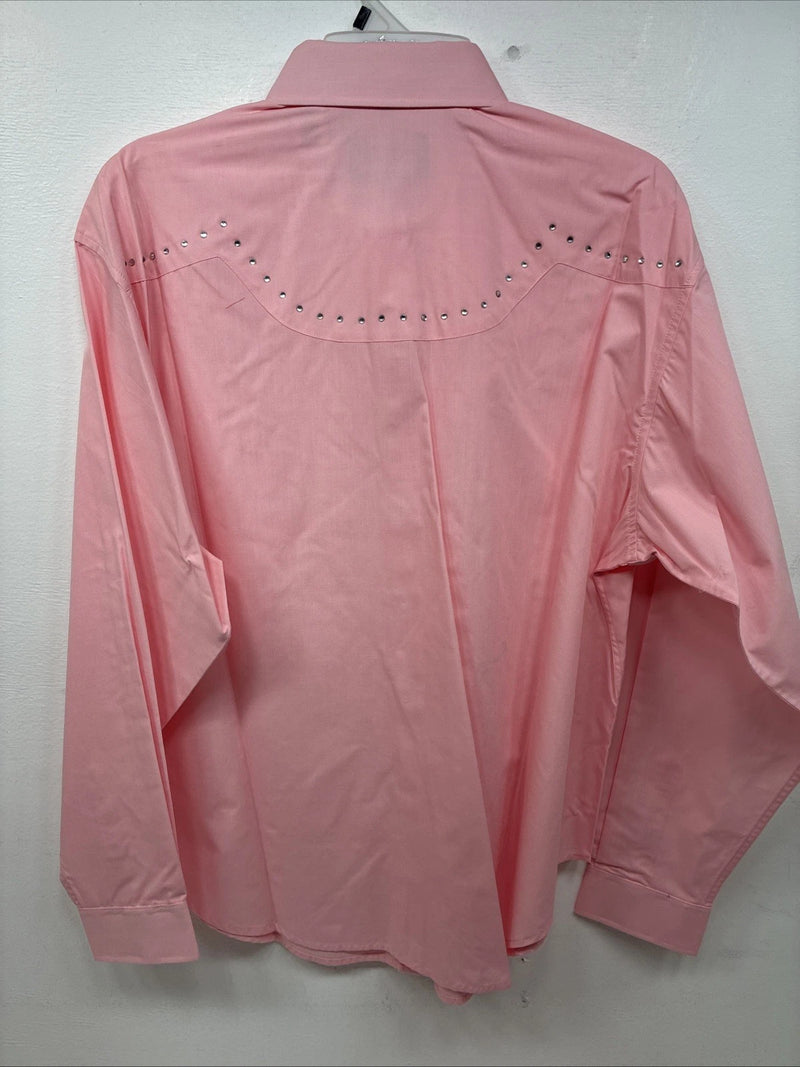 New Women’s White Horse Pink Gem Long Sleeve Pearl Snap XL GG-70