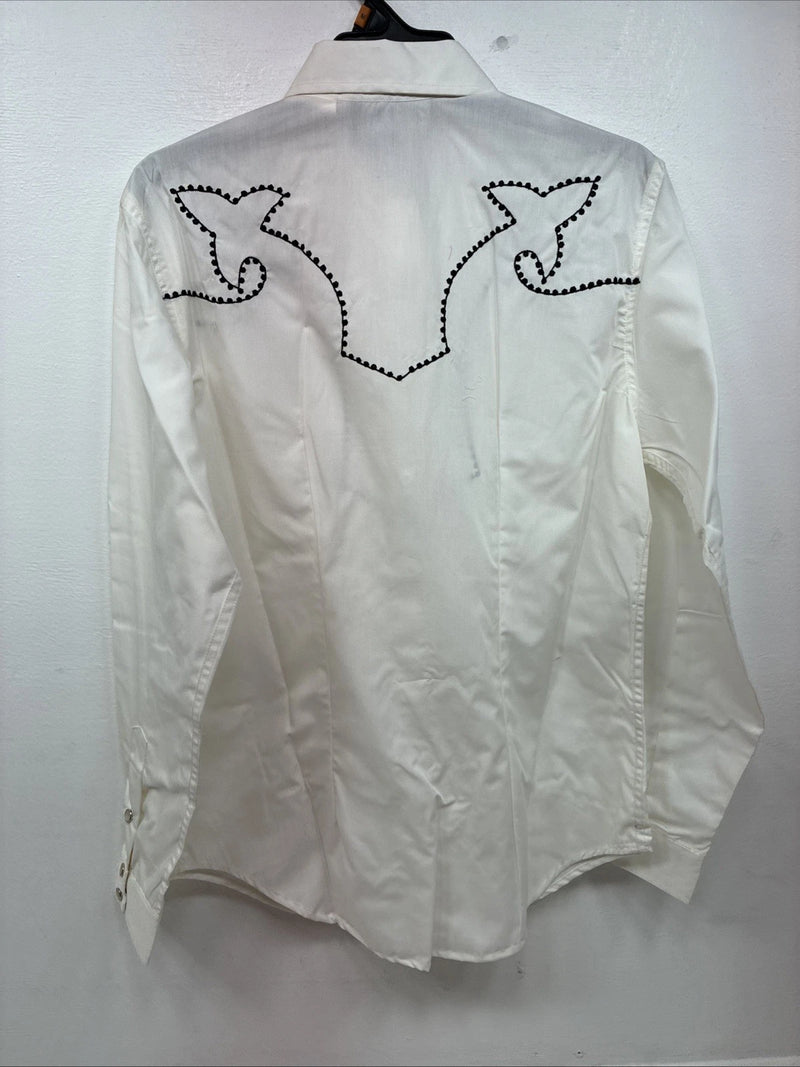 New Women’s White Horse Cream Design Long Sleeve Pearl Snap Medium LL-79