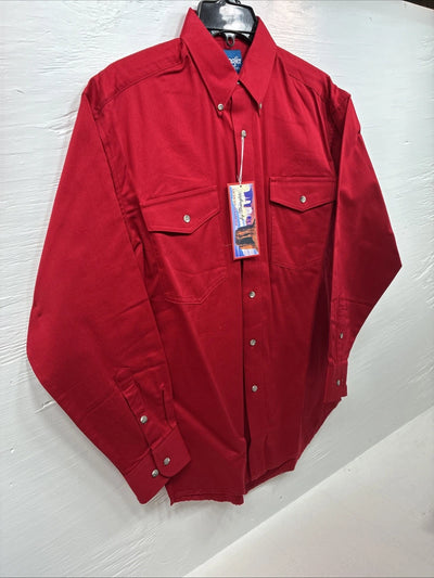New Men’s Wrangler Red Long Sleeve Button Up Shirt Medium J-85