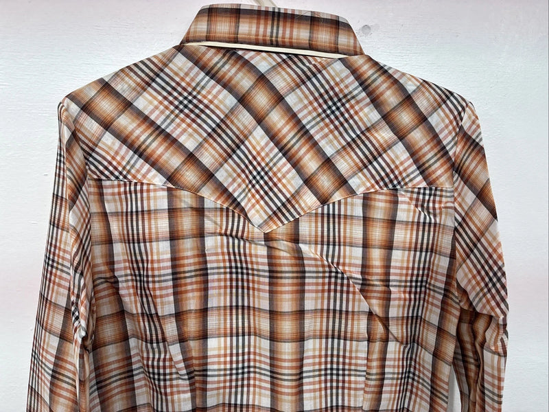 New Kids Panhandle Slim Orange Plaid Long Sleeve Pearl Snap 12 LL-36