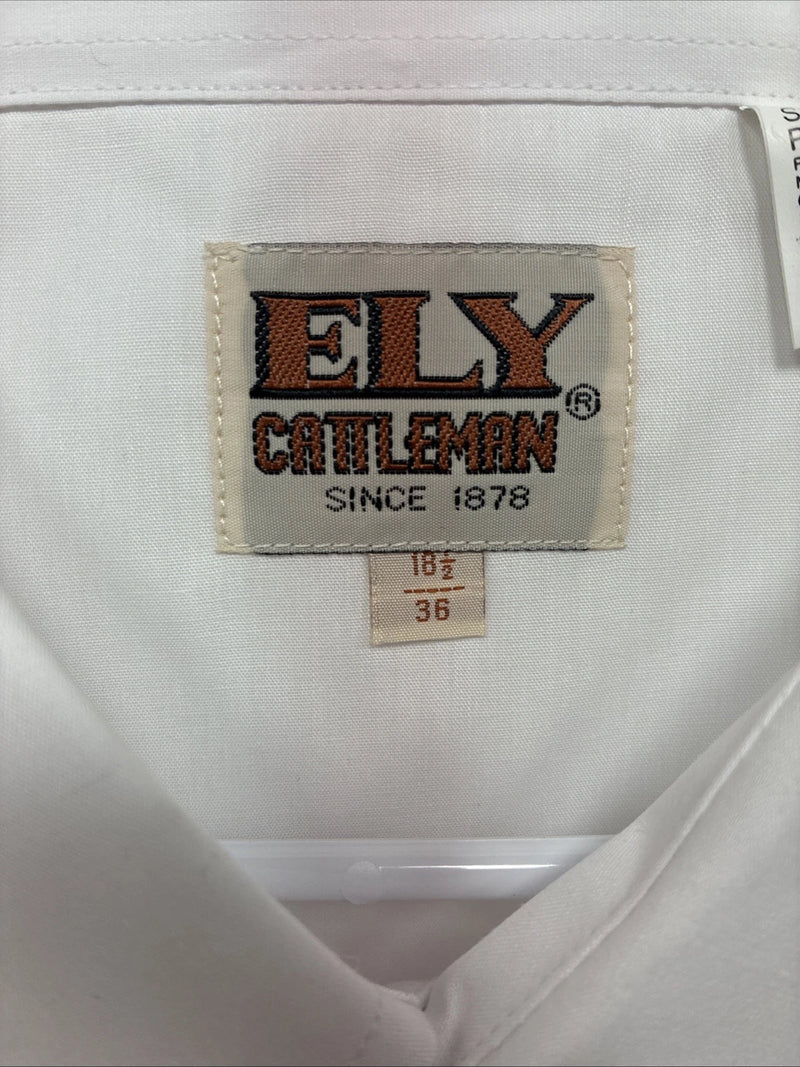 New Men’s ELY Cattleman White Long Sleeve Pearl Snap 18.5 X 36 2XL X-75