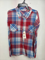 New Women’s Cumberland Red Blue Plaid Short Sleeve Button Up 2XL GG-22
