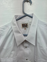New Men’s ELY Cattleman White Short Sleeve Simple Pearl Snap 18.5 2XL F-79