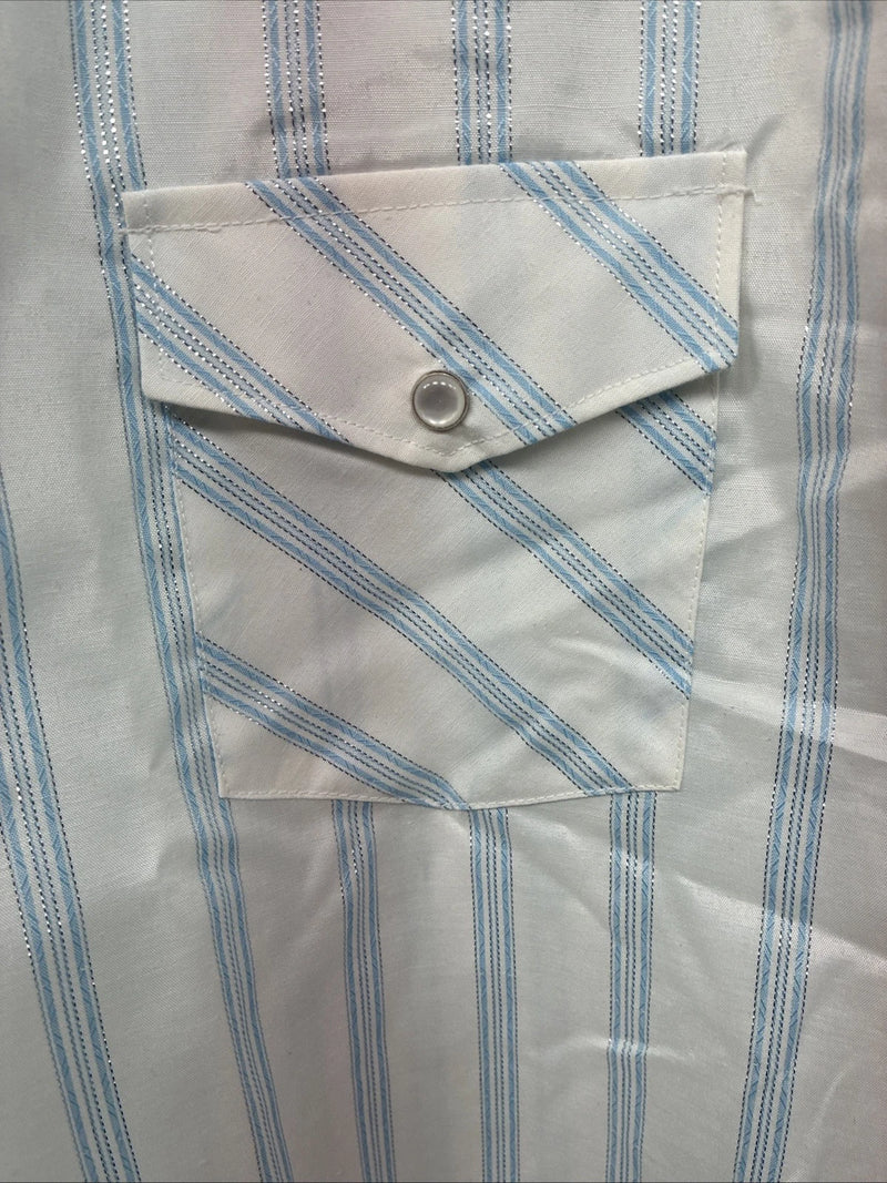 New Women’s White Horse Blue Stripe Long Sleeve Pearl Snap XL II-4