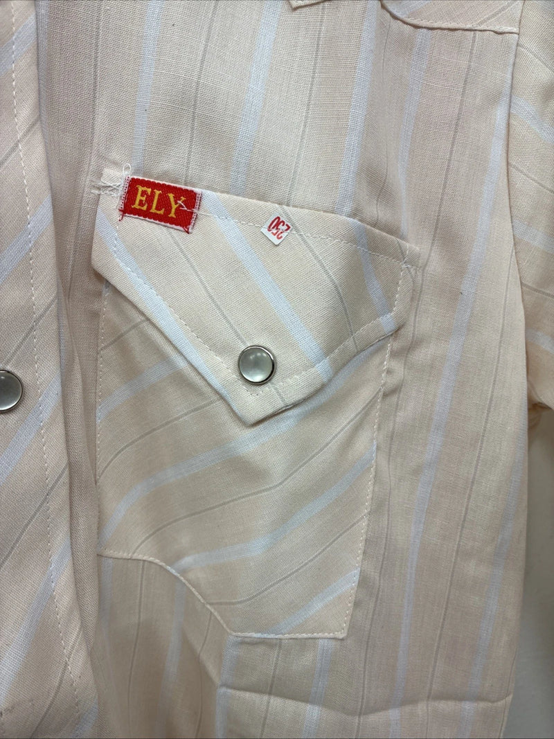 New Boys ELY Plains Tan Stripe Long Sleeve Pearl Snap Size 14 DD-108