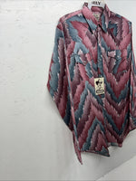 New Mens Pink Blue ELY Cattleman Long Sleeve Pearl Snap Shirt. 16x35 L P-64