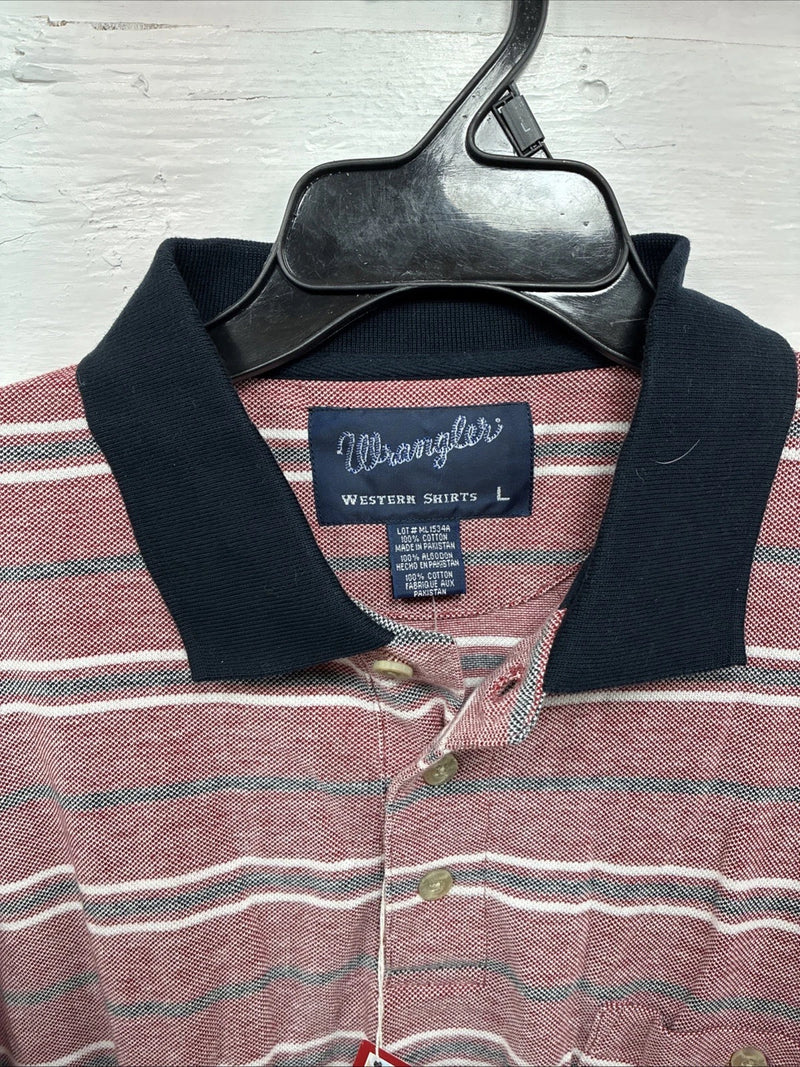 New Men’s Wrangler Pink Stripe Short Sleeve Polo Shirt Large DD-10