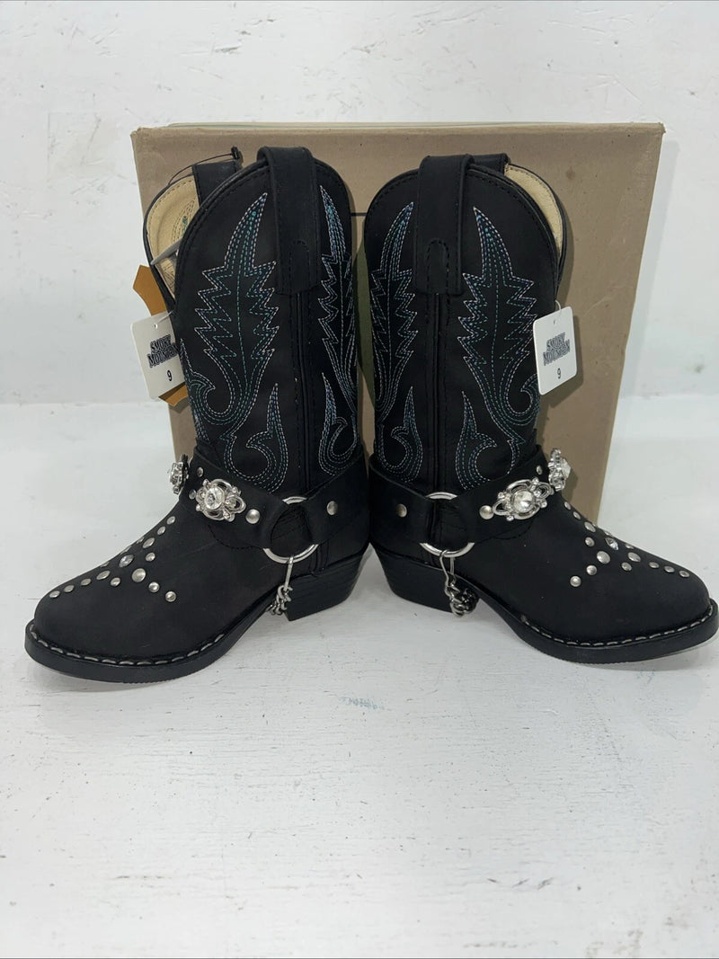 New Children’s Black And Blue Smokey Mountain Cowboy Boots 3283 9 R 24-18