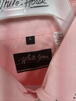 New Women’s White Horse Pink Gem Long Sleeve Pearl Snap Large II-75