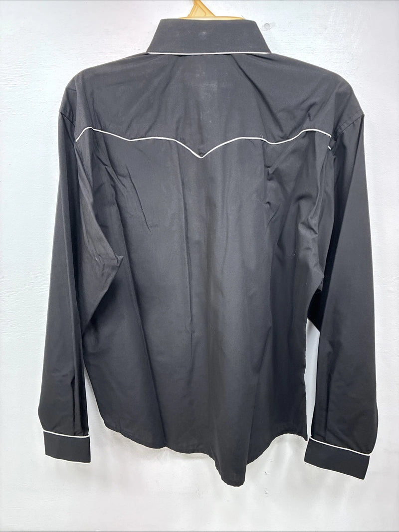New Women’s White Horse Black Design Long Sleeve Pearl Snap Medium LL-87