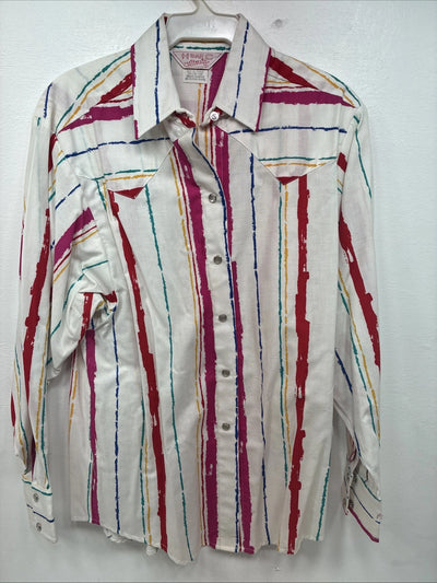 New Women’s H Bar C Multicolor Stripe Long Sleeve Pearl Snap Size 32 KK-41