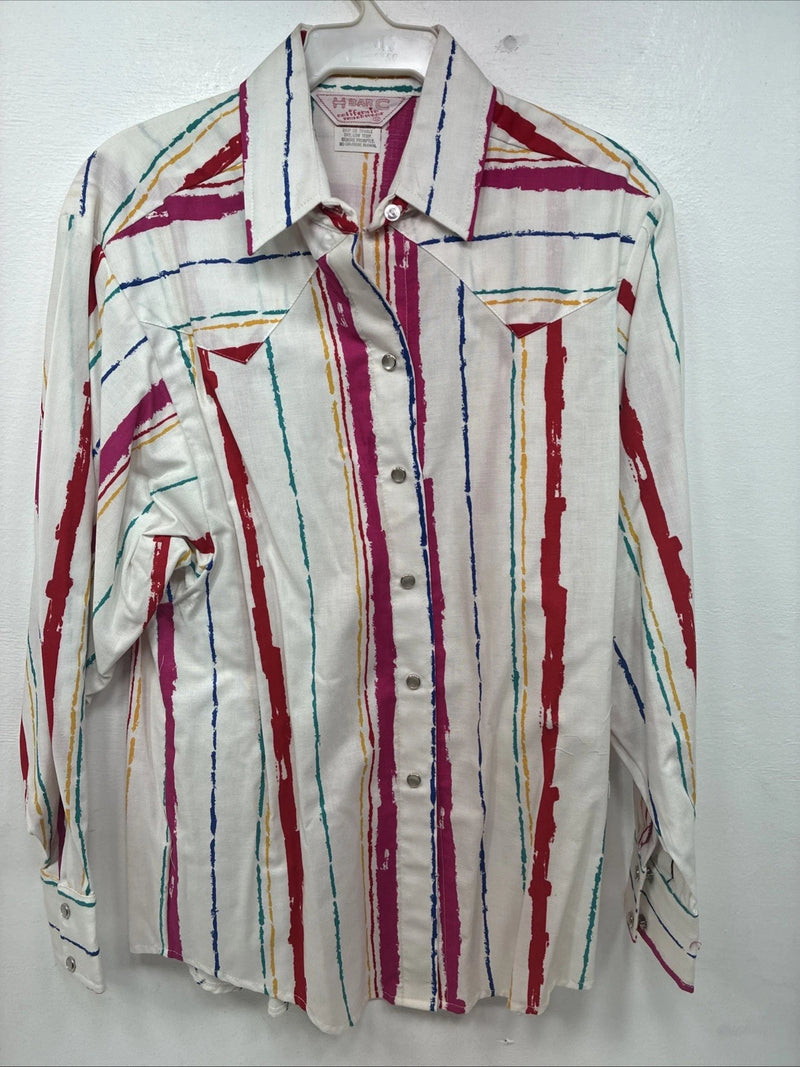 New Women’s H Bar C Multicolor Stripe Long Sleeve Pearl Snap Size 32 KK-41