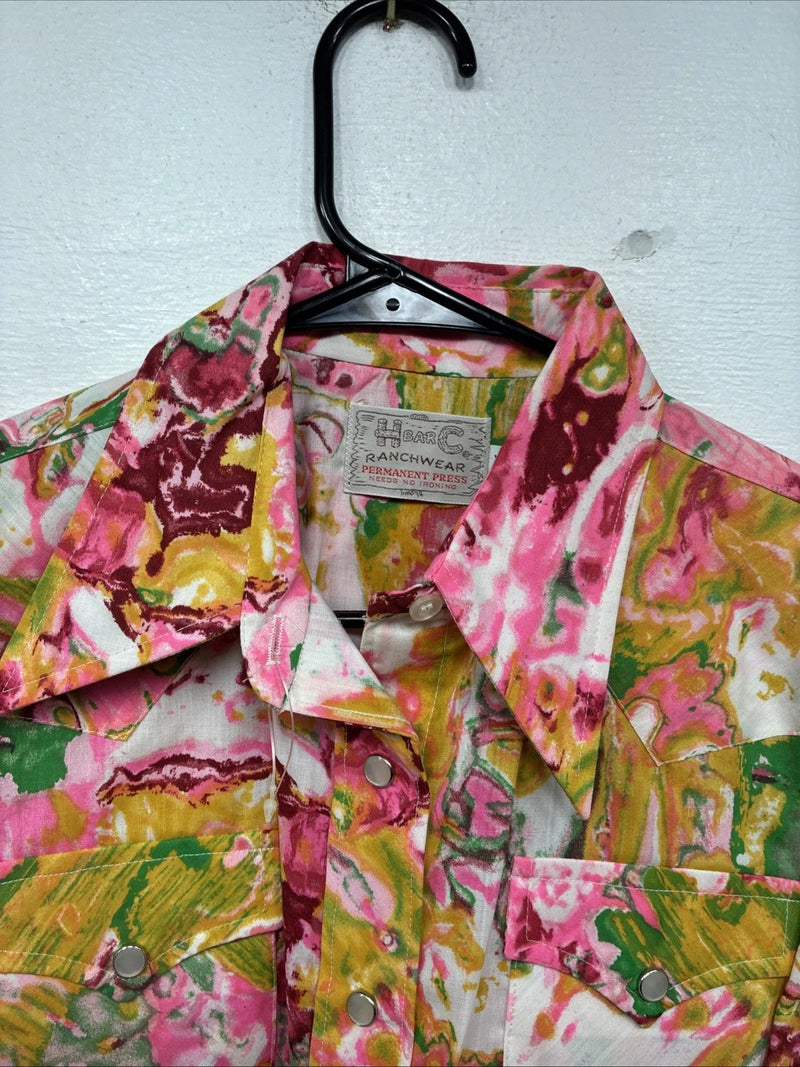 New Women’s H Bar C Floral Designed Long Sleeve Pearl Snap Size 36 YY-25