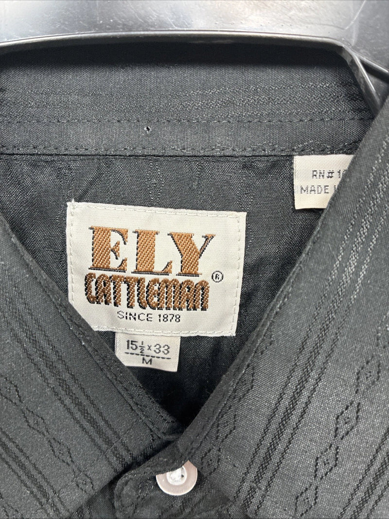 New Men’s ELY Cattleman black Stripe Long Sleeve Pearl Snap Medium J-94