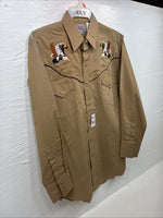 New Men’s ELY Cattleman Brown Eagle Design Long Sleeve Pearl Snap Medium J-95