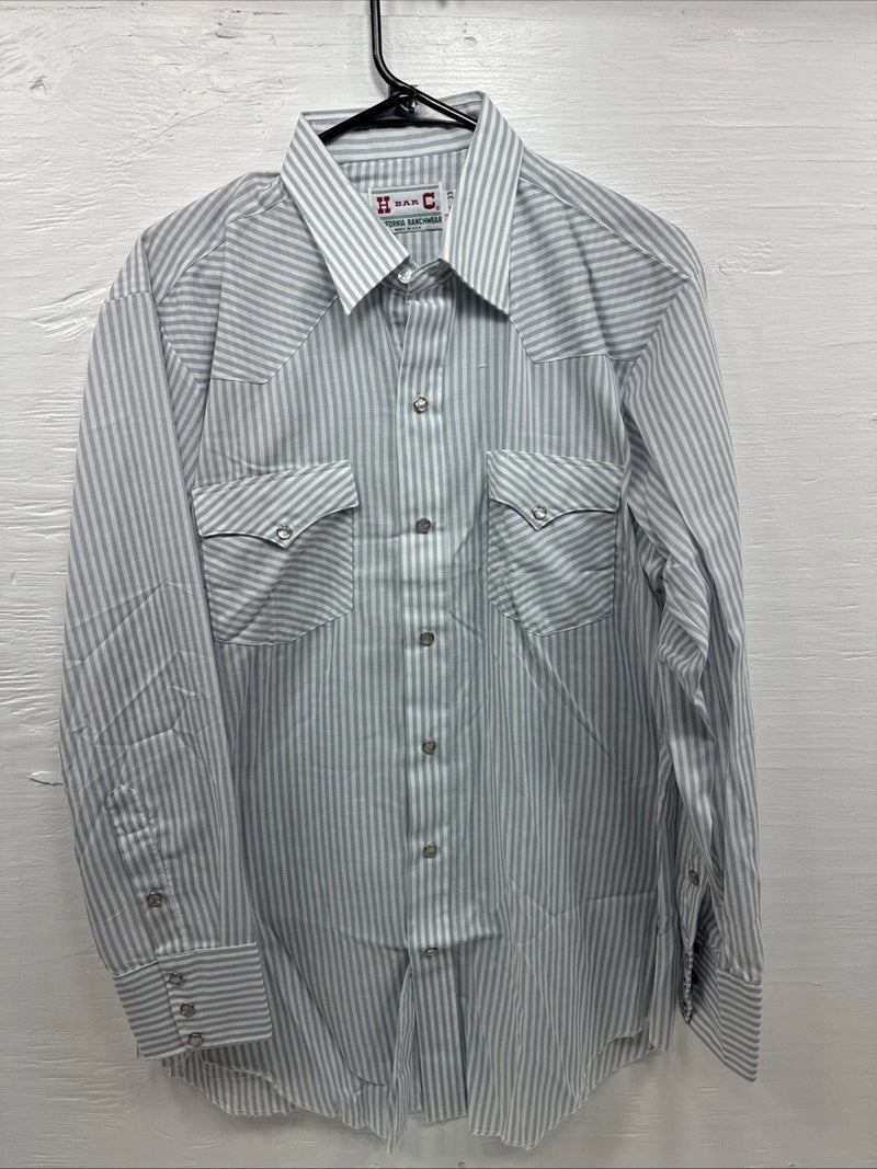 New Men’s H Bar C Blue White Stripe Long Sleeve Pearl Snap 16 X 33 Large R-29