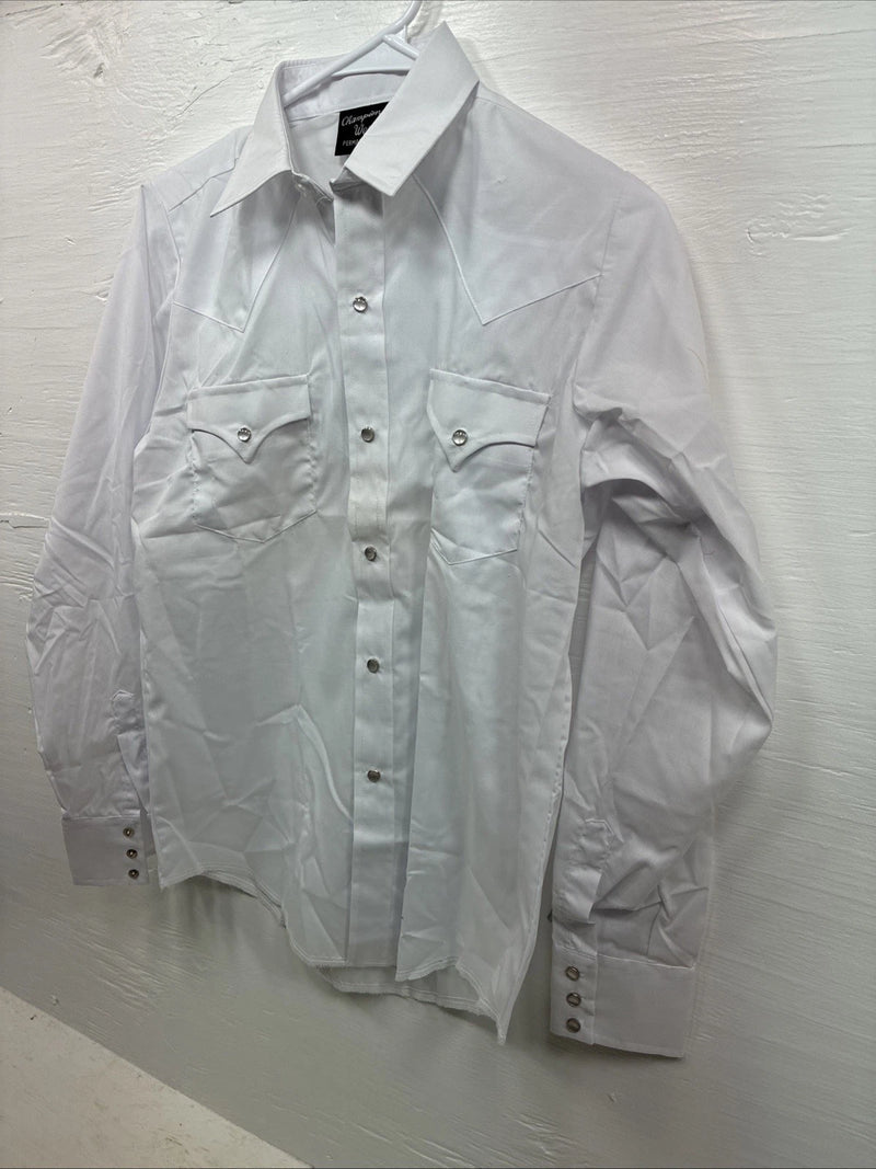 New Boys Champion Western White Long Sleeve Pearl Snap Size 16 CC-77