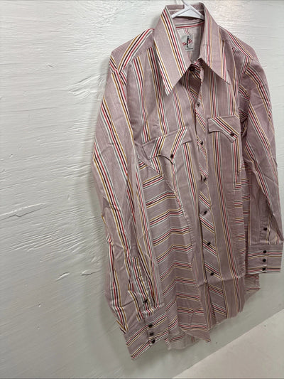 New Men’s Tem Tex Pink Stripe Long Sleeve Pearl Snap 15 Medium X-44