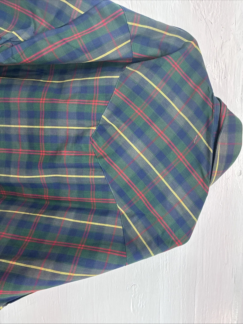 New Men’s ELY Plains Green Multicolor Plaid Long Sleeve Pearl Snap Large M-39