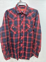 New Men’s ELY Plains Red Plaid Long Sleeve Pearl Snap 16.5 X 35 Large K-78