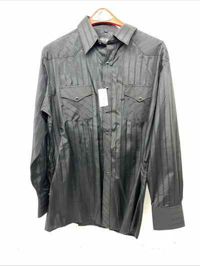 New Men’s Black White House Long Sleeve Pearl Snap Shirt. XL S-7