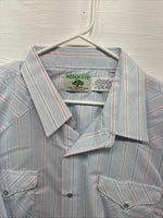New Men’s Mesquite Blue Stripe Short Sleeve Pearl Snap 3XL E-102