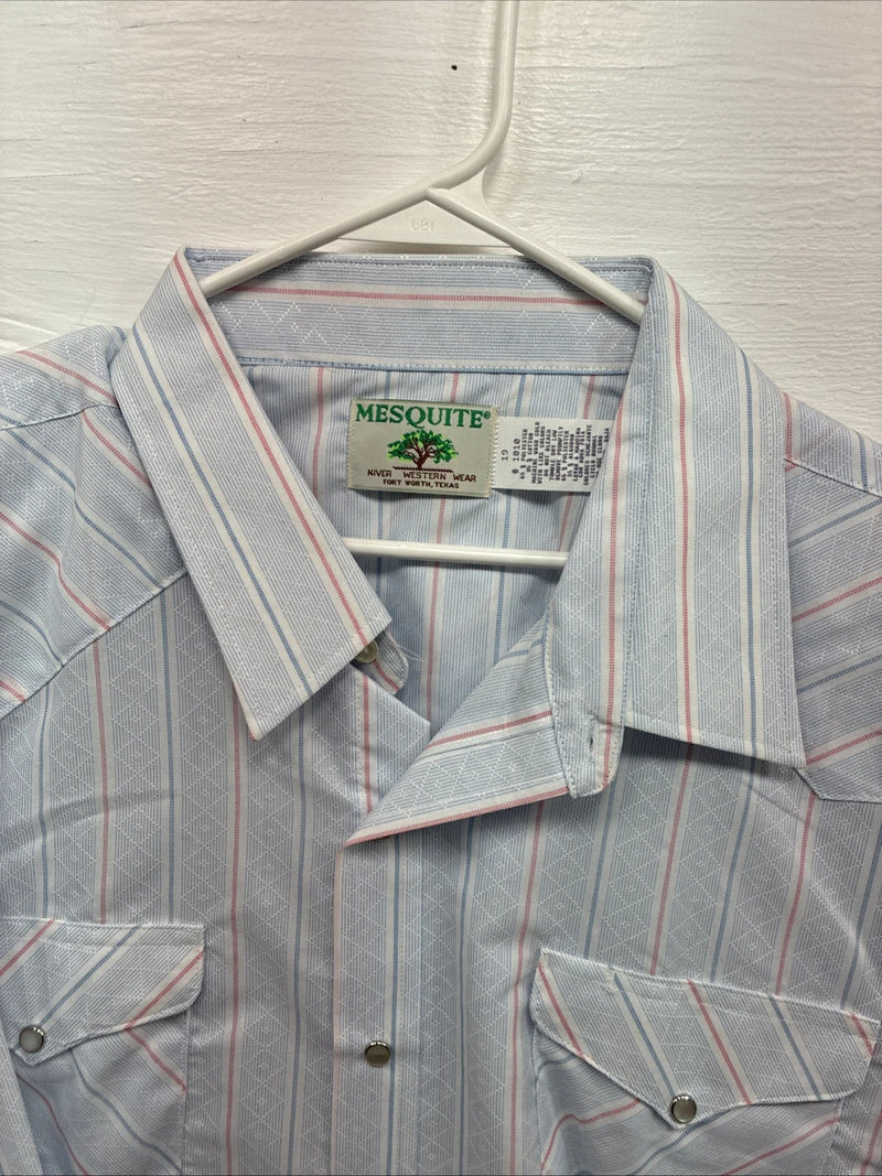 New Men’s Mesquite Blue Stripe Short Sleeve Pearl Snap 3XL E-102