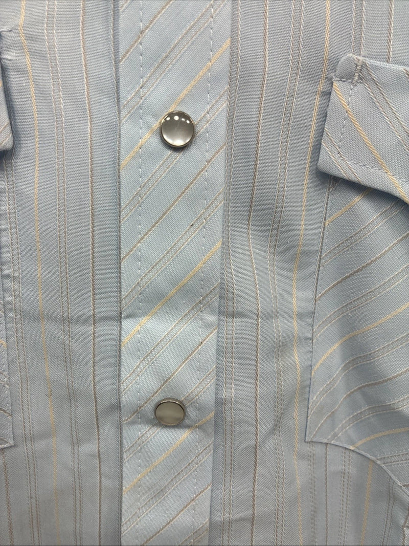 New Men’s ELY Cattleman Blue Stripe Long Sleeve Pearl Snap 16 X 34 Large V-113